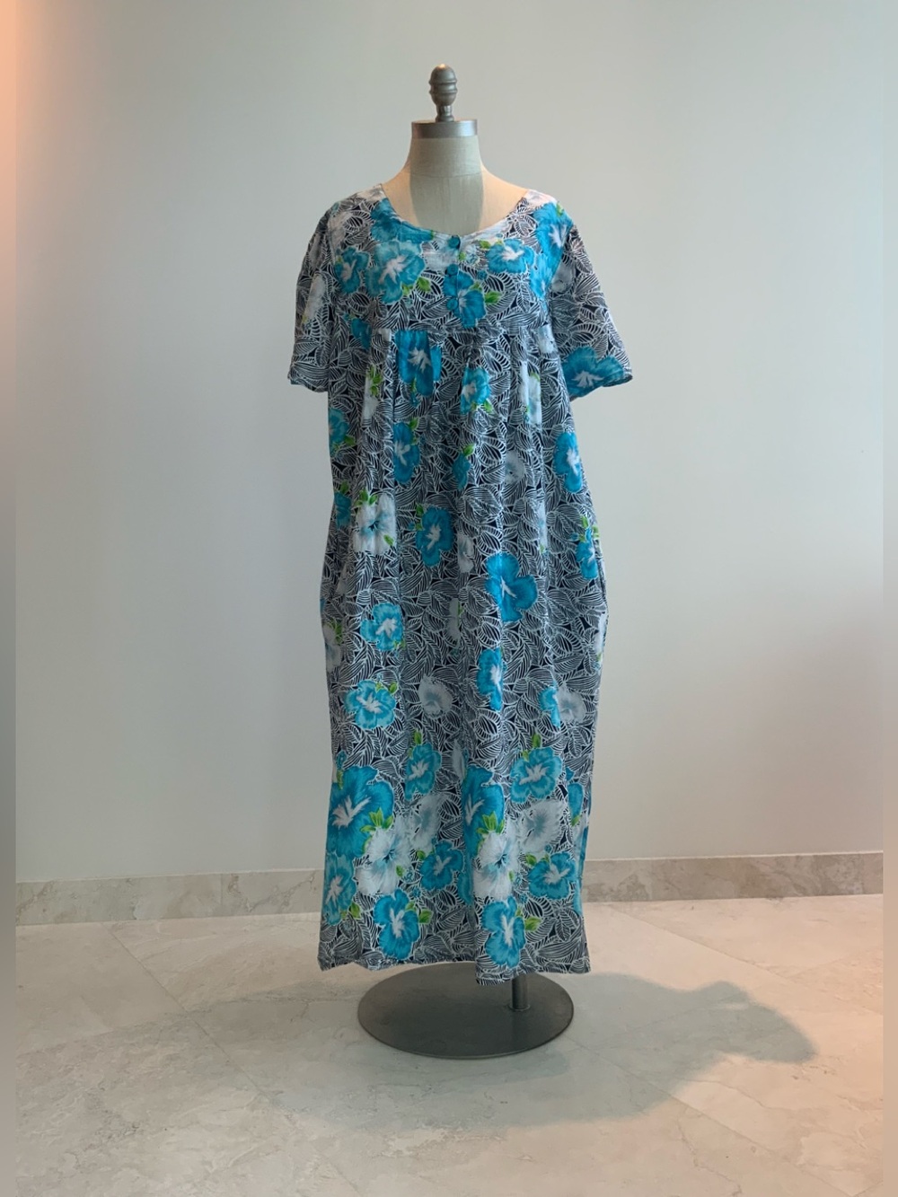 Casual Loungees Hawaiian Blue Floral Midi Dress sz 3X